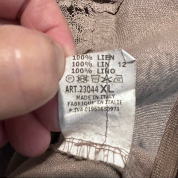 DRESS SZ XL 100% Linen Unlined Hem and Waist Lace Cool Beige Soft Knee Length - Picture 8 of 8